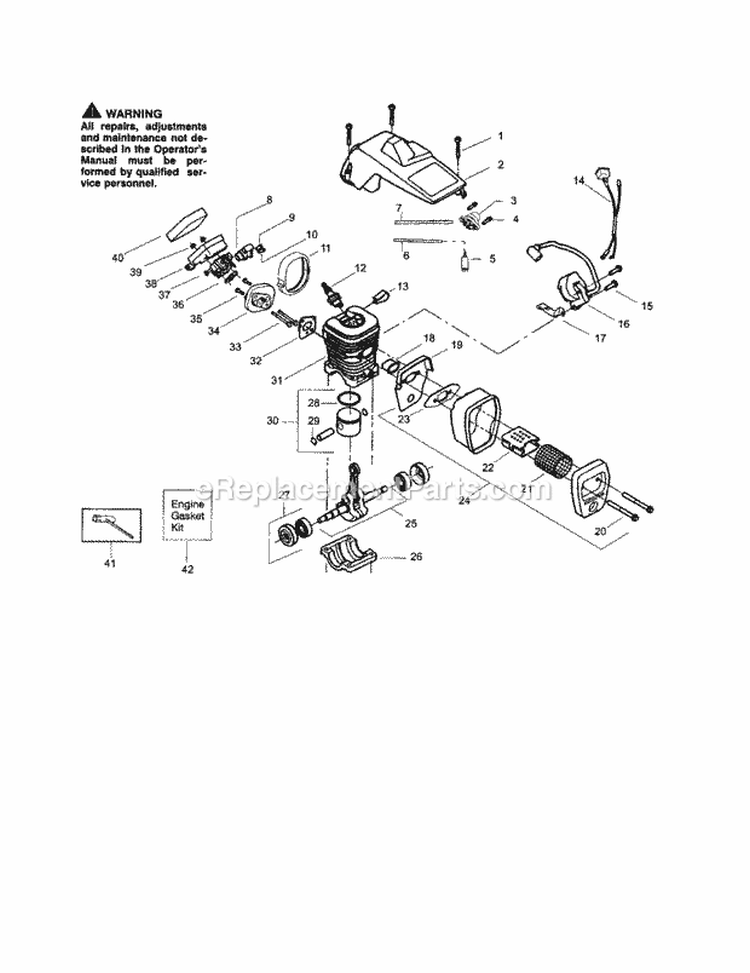 Crankcase / Muffler Diagram and Parts List for 358348210  Craftsman Chainsaw
