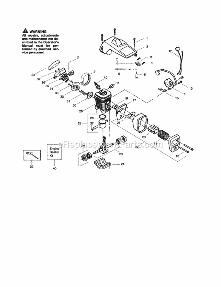 Cylinder / Shield / Crankshaft Diagram and Parts List for 358348221  Craftsman Chainsaw