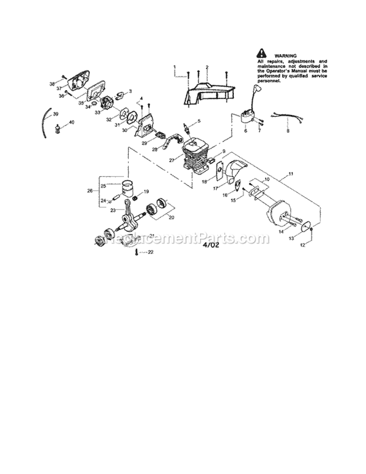 Cylinder / Crankcase Diagram and Parts List for 358348230  Craftsman Chainsaw