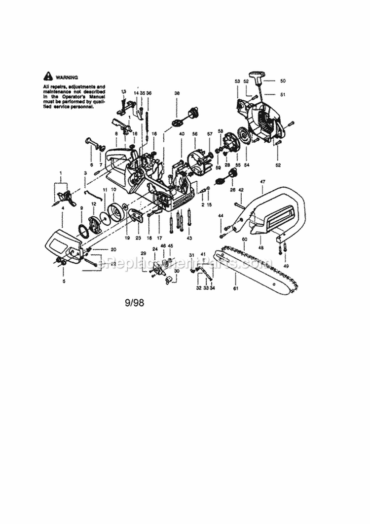 Page A Diagram and Parts List for 358350060  Craftsman Chainsaw