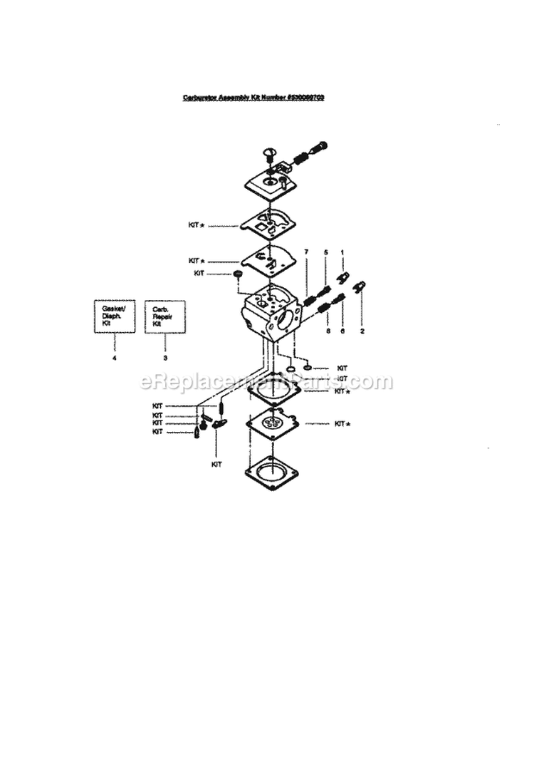 Carburetor Diagram and Parts List for 358350160  Craftsman Chainsaw