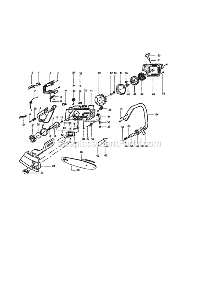Chassis Diagram and Parts List for 358350200  Craftsman Chainsaw
