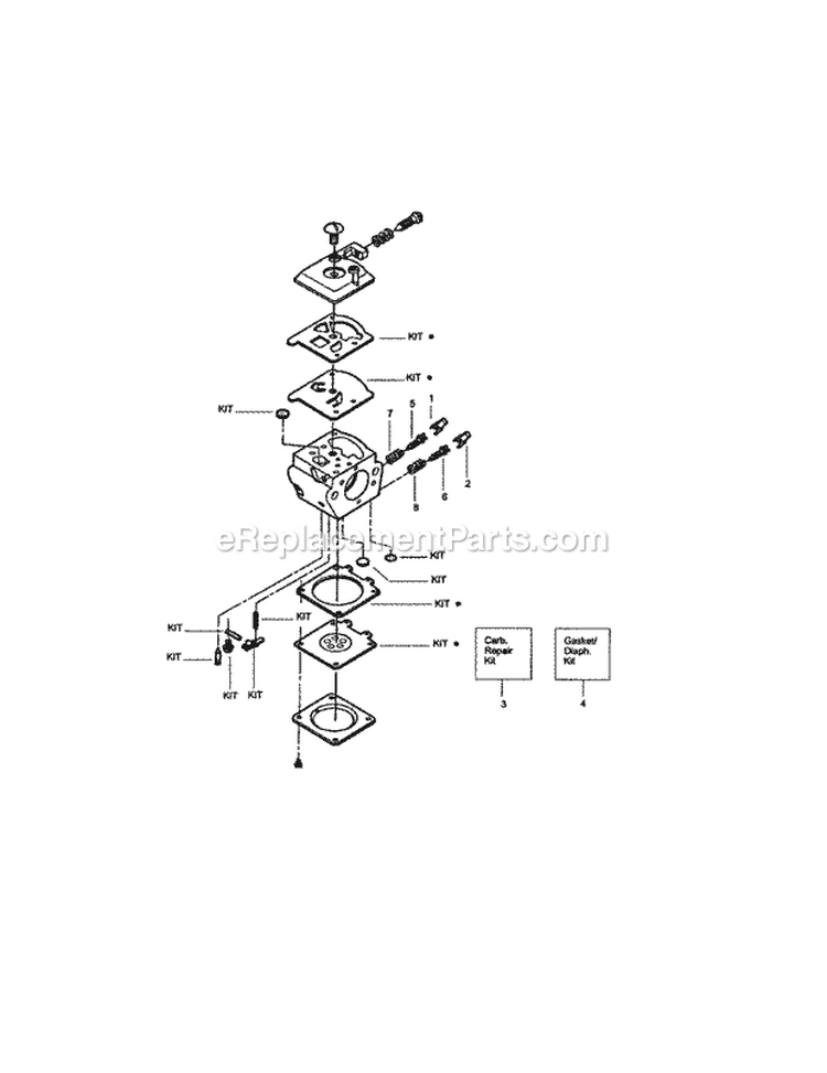 Carburetor Diagram and Parts List for 358350200  Craftsman Chainsaw