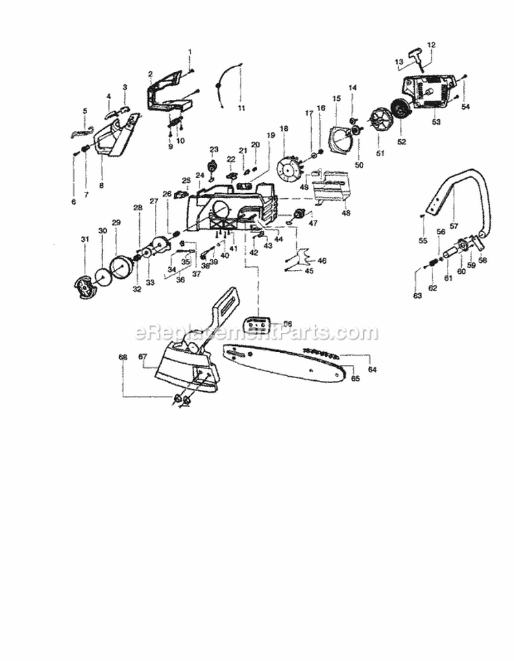Chain / Bar / Handle / Housing Diagram and Parts List for 358350202  Craftsman Chainsaw