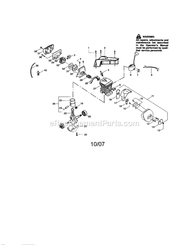 Cylinder / Crankshaft / Crankcase Diagram and Parts List for 358350210  Craftsman Chainsaw