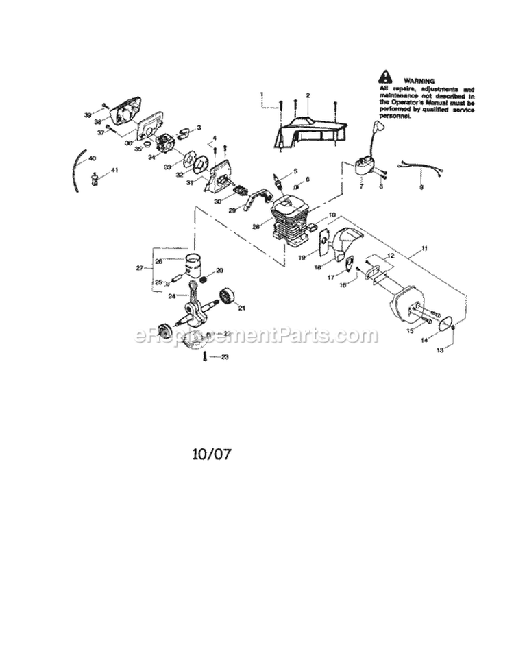 Cylinder / Shield / Crankshaft Diagram and Parts List for 358350240  Craftsman Chainsaw