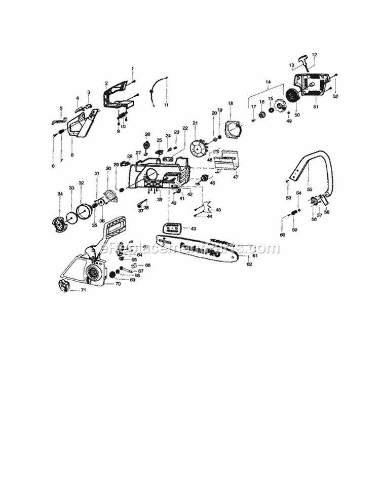 Chassis / Bar / Handle Diagram and Parts List for 358350240  Craftsman Chainsaw