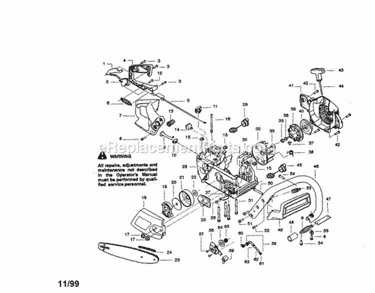 Chainsaw Diagram and Parts List for 358350280  Craftsman Chainsaw