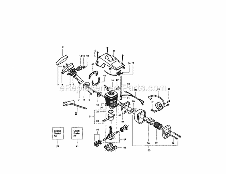 Crankcase Diagram and Parts List for 358350280  Craftsman Chainsaw
