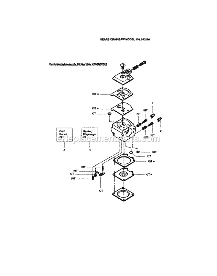 Carburetor Diagram and Parts List for 358350280  Craftsman Chainsaw