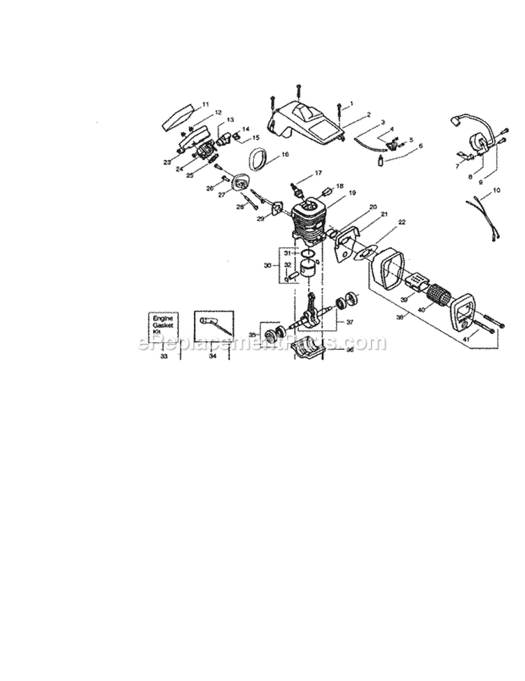 Cylinder And Shield Cylinder Diagram and Parts List for 358350441  Craftsman Chainsaw