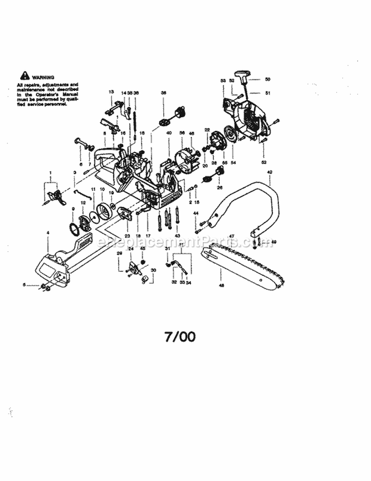 Chassis Diagram and Parts List for 358350460  Craftsman Chainsaw