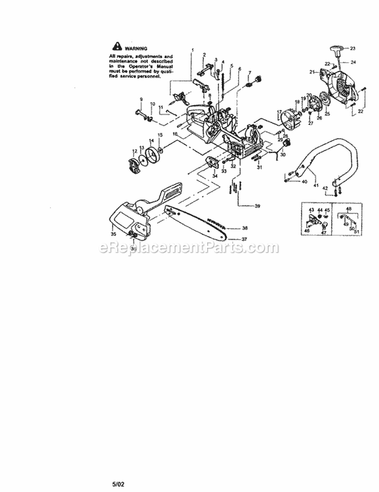 Chassis / Bar / Chain Diagram and Parts List for 358350461  Craftsman Chainsaw