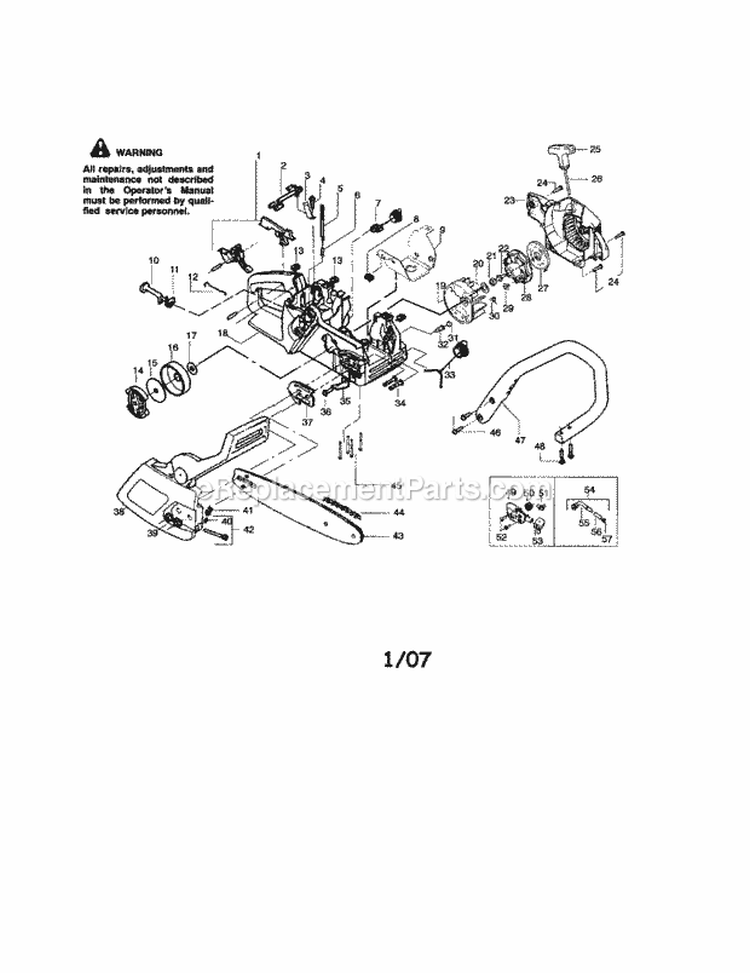 Chassis / Bar / Handle Diagram and Parts List for 358350540  Craftsman Chainsaw