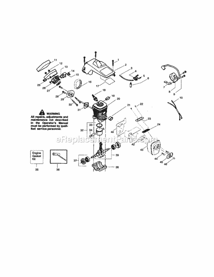 Shield / Cylinder / Crankshaft Diagram and Parts List for 358350540  Craftsman Chainsaw
