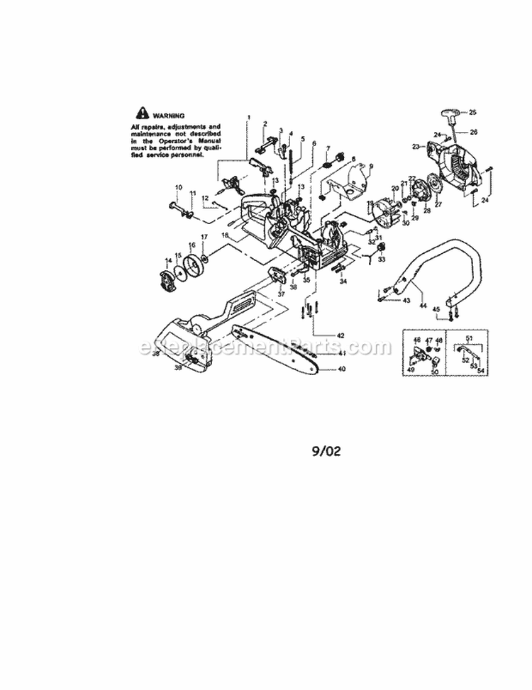 Chassis / Bar / Handle Diagram and Parts List for 358350560  Craftsman Chainsaw