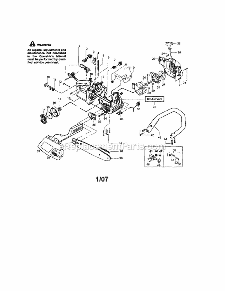 Chassis / Bar / Handle Diagram and Parts List for 358350561  Craftsman Chainsaw