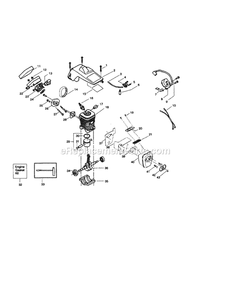 Shield / Cylinder / Crankshaft Diagram and Parts List for 358350562  Craftsman Chainsaw