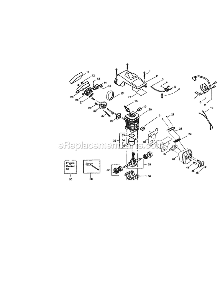Cylinder / Crankcase / Crankshaft Diagram and Parts List for 358350570  Craftsman Chainsaw