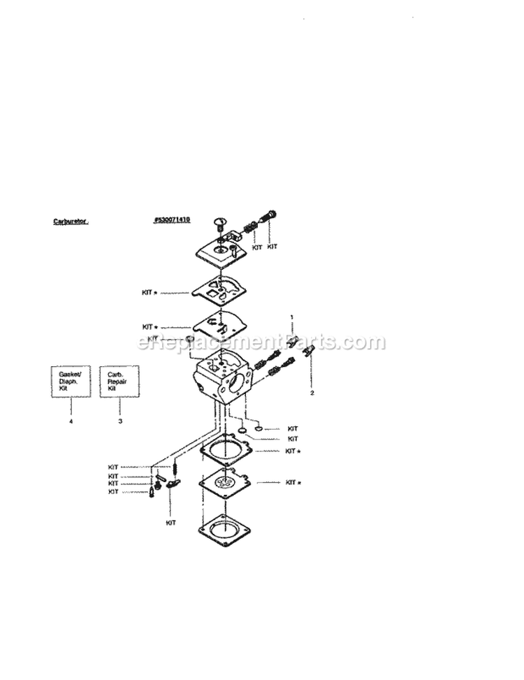 Carburetor Diagram and Parts List for 358350590  Craftsman Chainsaw