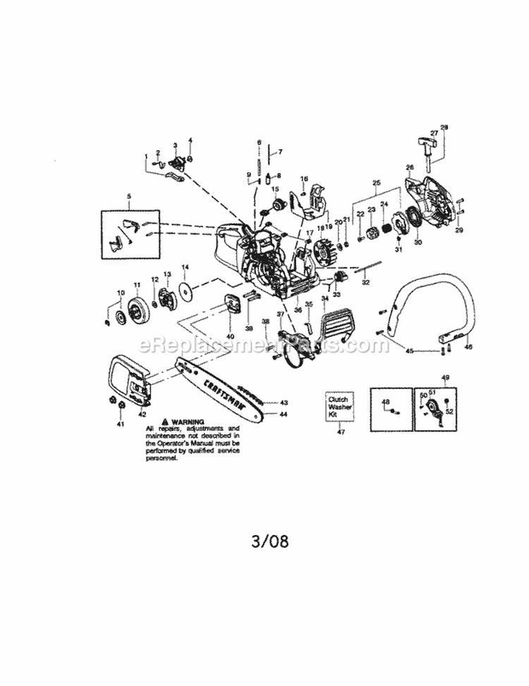 Chassis / Chain / Bar Diagram and Parts List for 358350671  Craftsman Chainsaw