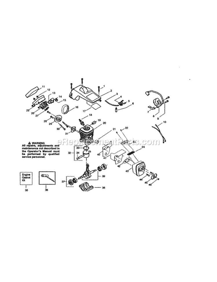 Crankshaft / Crankcase Diagram and Parts List for 358350800  Craftsman Chainsaw