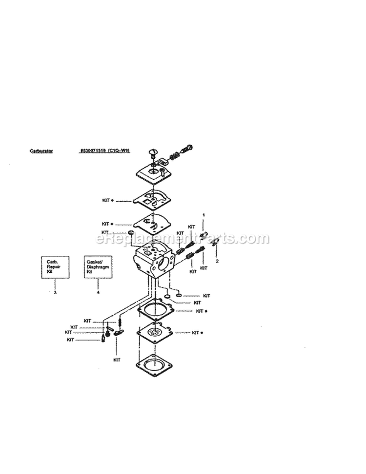 Carburetor Diagram and Parts List for 358350800  Craftsman Chainsaw