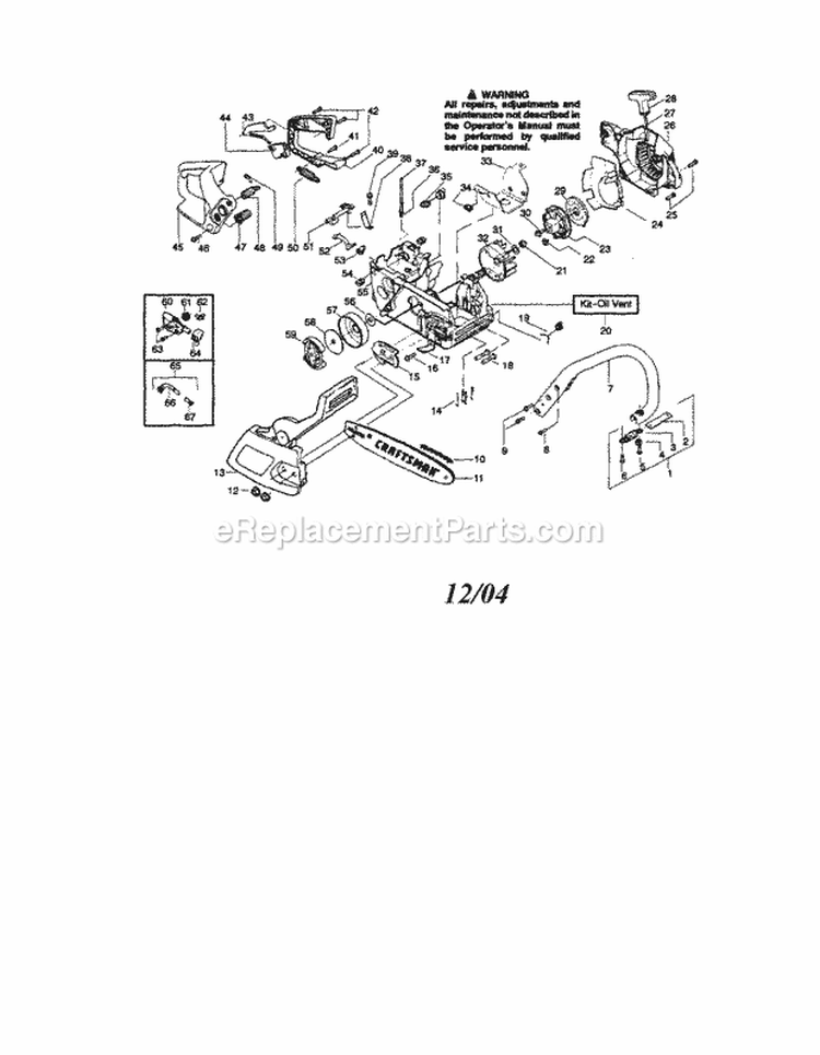 Chain / Bar / Flywheel Diagram and Parts List for 358350802  Craftsman Chainsaw