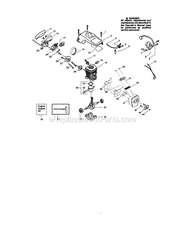 Cylinder / Crankcase Diagram and Parts List for 358350802  Craftsman Chainsaw