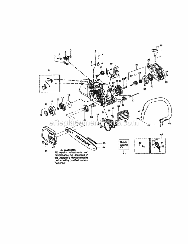 Chassis / Bar / Chain Diagram and Parts List for 358350811  Craftsman Chainsaw