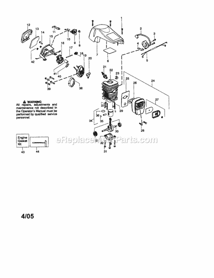 Cylinder / Crankshaft / Crankcase Diagram and Parts List for 358350820  Craftsman Chainsaw