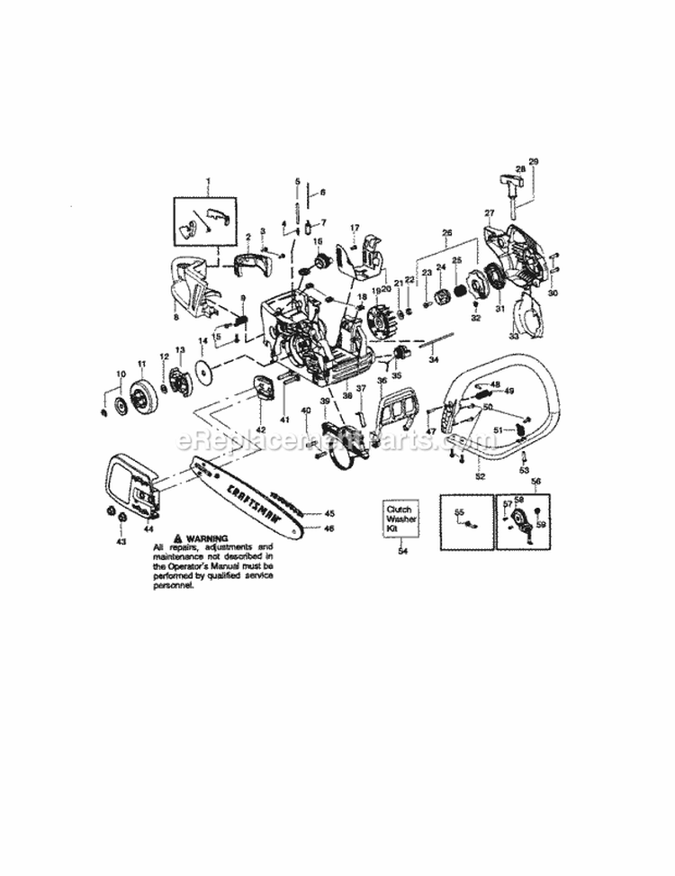 Chassis / Bar / Chain Diagram and Parts List for 358350821  Craftsman Chainsaw