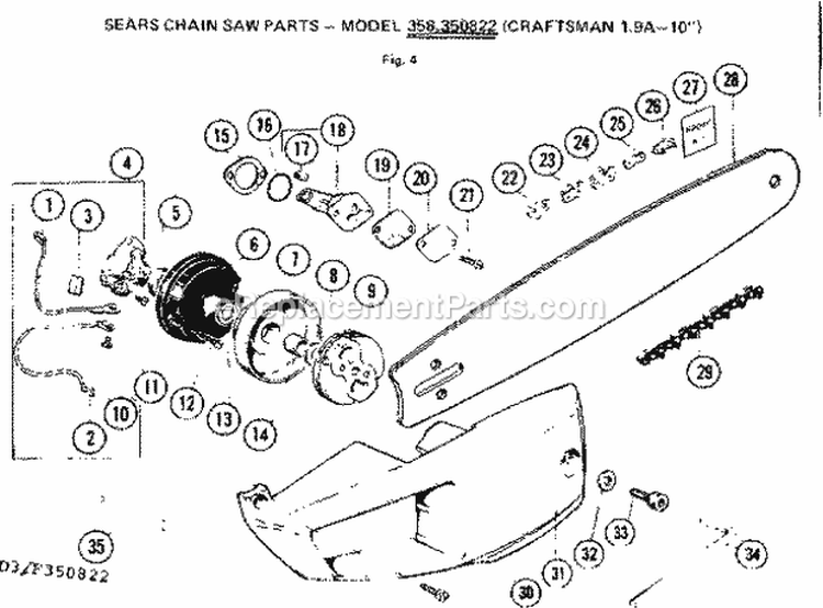 Guide Bar Diagram and Parts List for 358350822  Craftsman Chainsaw