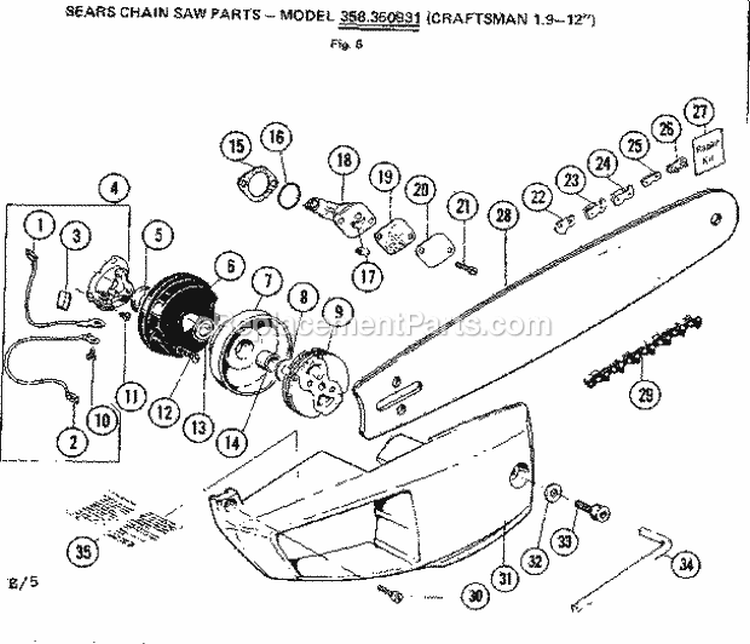 Page E Diagram and Parts List for 358350822  Craftsman Chainsaw