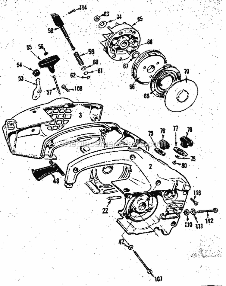 Crankcase Assembly Diagram and Parts List for 358350830  Craftsman Chainsaw