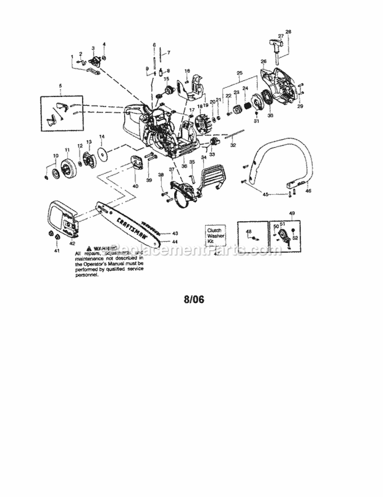 Chassis/Bar/Handle Diagram and Parts List for 358350830  Craftsman Chainsaw