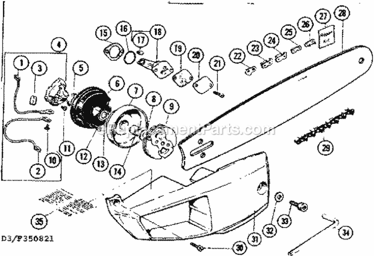 Guide Bar Diagram and Parts List for 358350834  Craftsman Chainsaw
