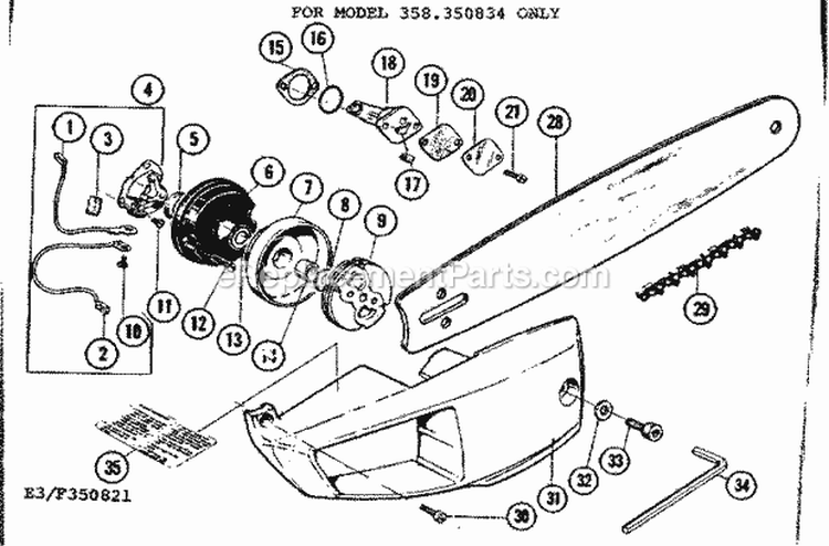 Page E Diagram and Parts List for 358350834  Craftsman Chainsaw
