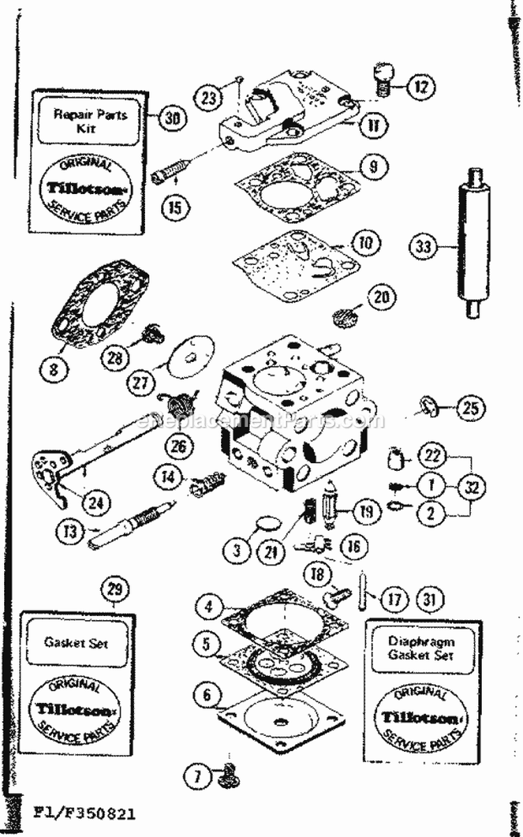 Carburetor Diagram and Parts List for 358350834  Craftsman Chainsaw