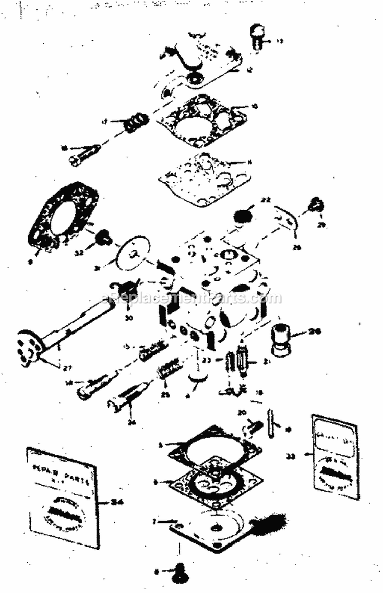 Carburetor Diagram and Parts List for 358350841  Craftsman Chainsaw