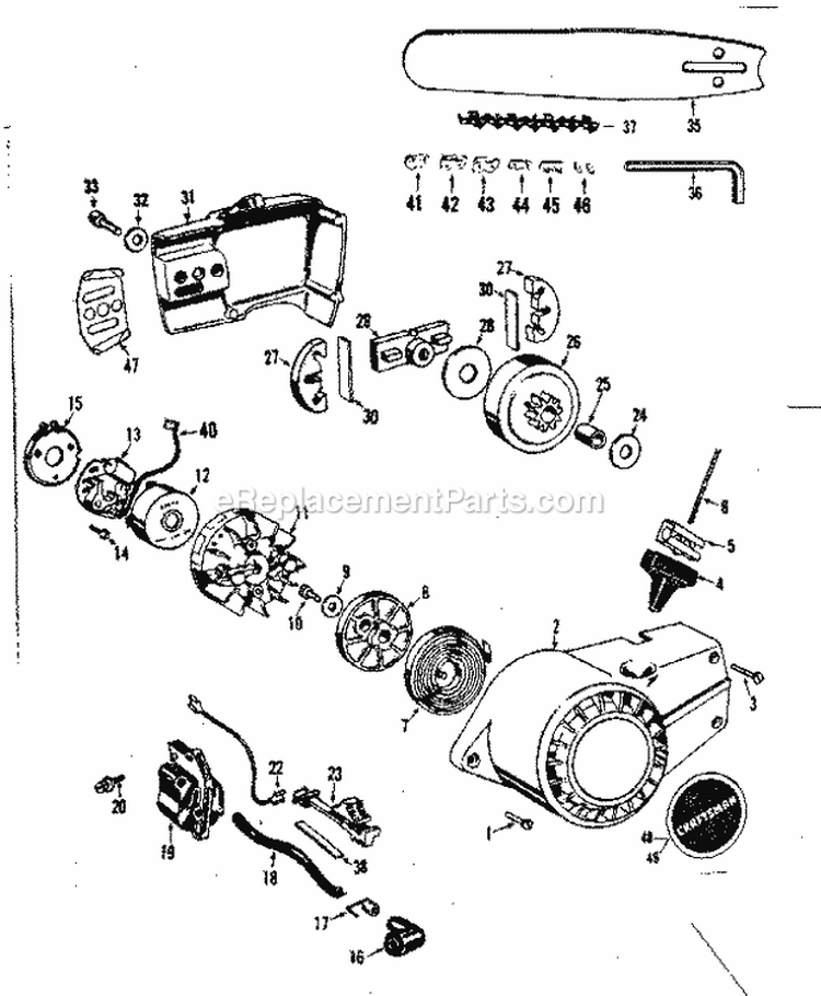 Flywheel Assembly Diagram and Parts List for 358350850  Craftsman Chainsaw