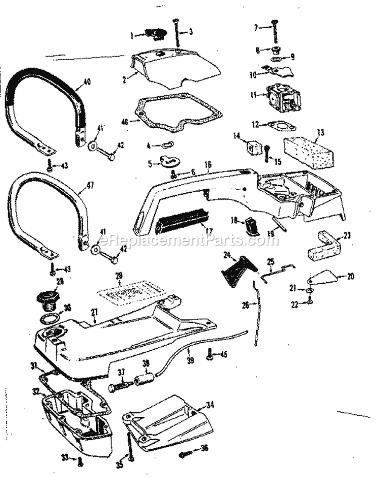 Gas Tank Top And Handle Diagram and Parts List for 358350850  Craftsman Chainsaw