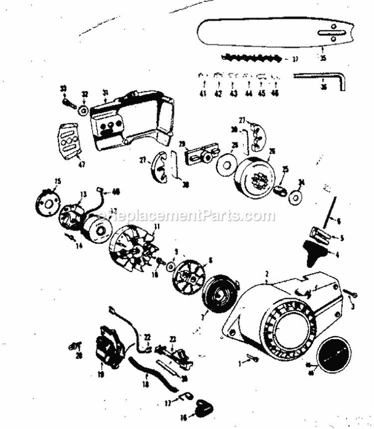Flywheel Assembly Diagram and Parts List for 358350851  Craftsman Chainsaw