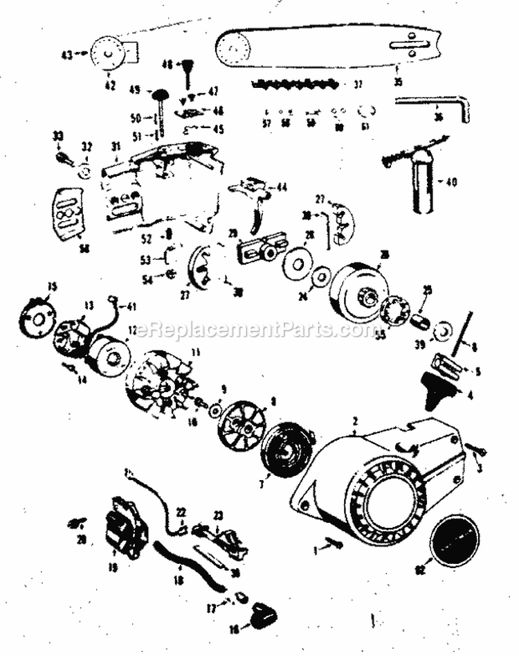 Starter Assembly Diagram and Parts List for 358350851  Craftsman Chainsaw