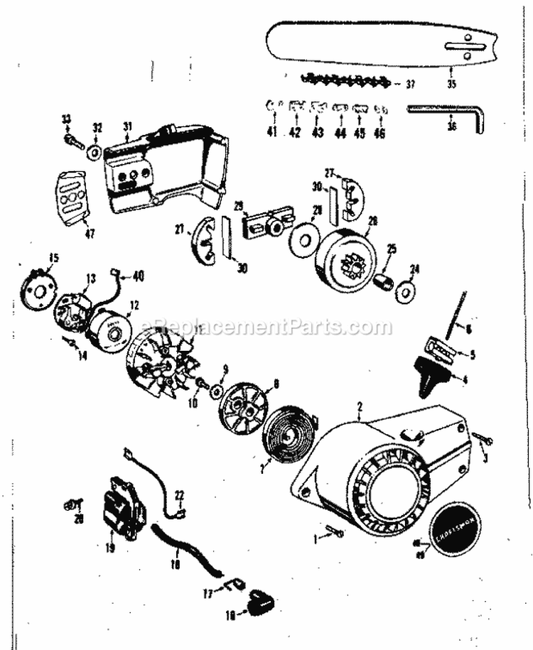Flywheel Assembly Diagram and Parts List for 358350852  Craftsman Chainsaw
