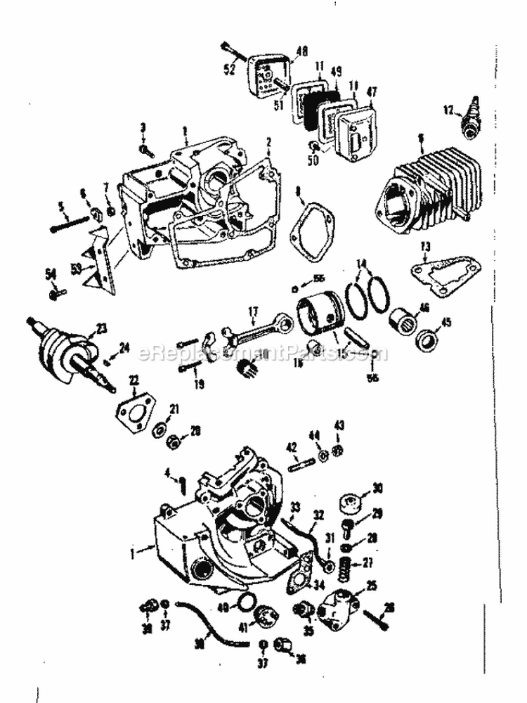 Crankcase Assembly Diagram and Parts List for 358350852  Craftsman Chainsaw