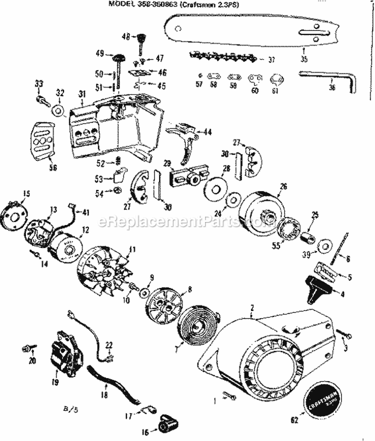 Page B Diagram and Parts List for 358350853  Craftsman Chainsaw
