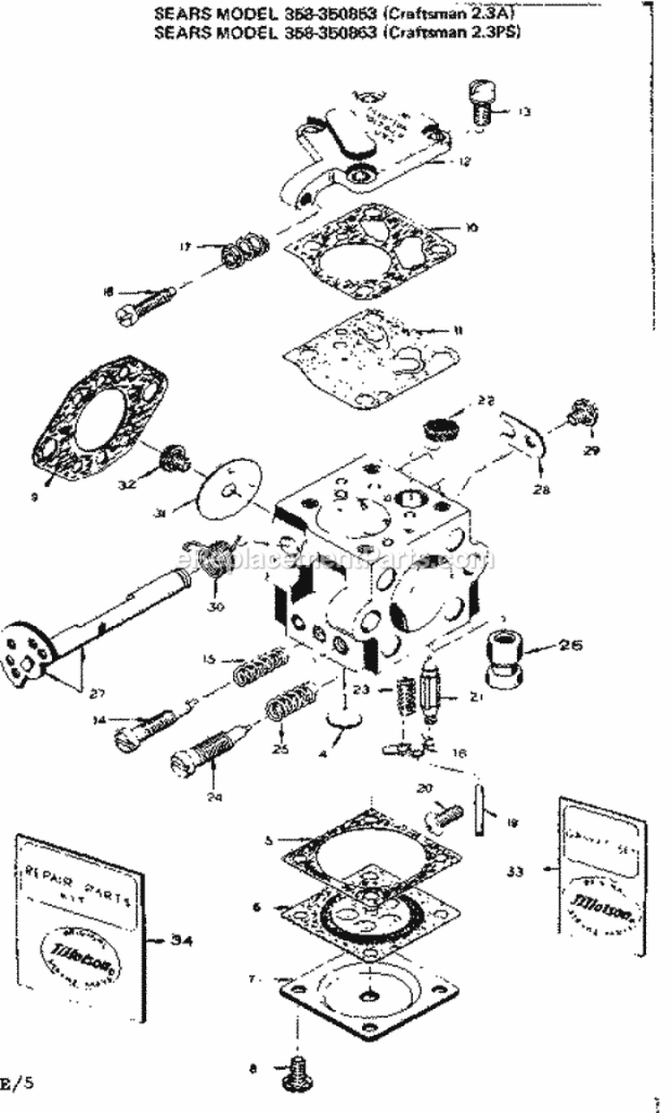 Carburetor Diagram and Parts List for 358350863  Craftsman Chainsaw