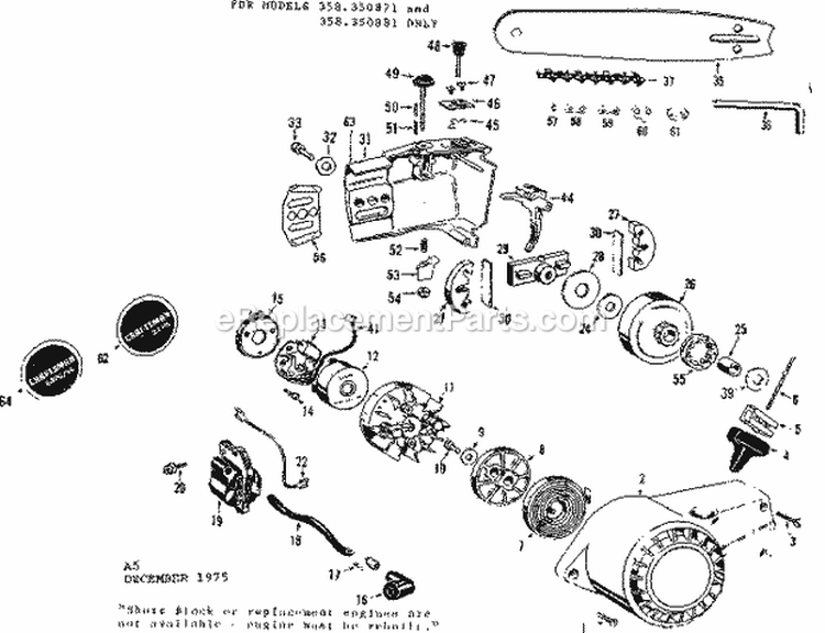 Flywheel Assembly Diagram and Parts List for 358350871  Craftsman Chainsaw