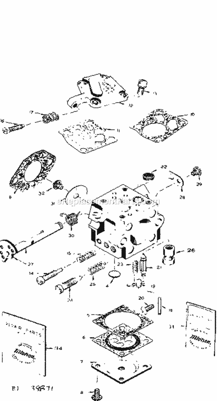 Carburetor Diagram and Parts List for 358350871  Craftsman Chainsaw
